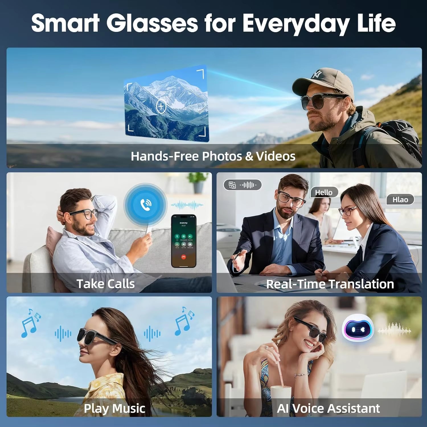 2026 New Smart AI Glasses 1080P HD Video Record Camera Chatgpt Bluetooth Call 32GB ROM Language Translation Music Sunglasses Men