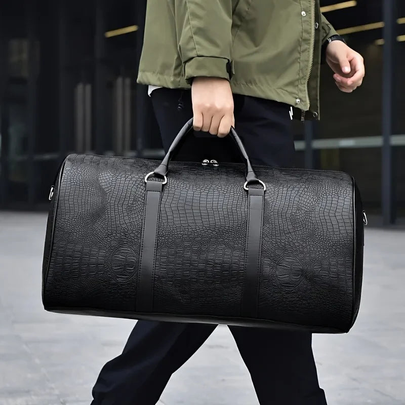 Large Capacity Retro Crocodile-Textured Travel Duffel Bag - Durable Unisex Vacation Luggage, Versatile Gift for Men & Women