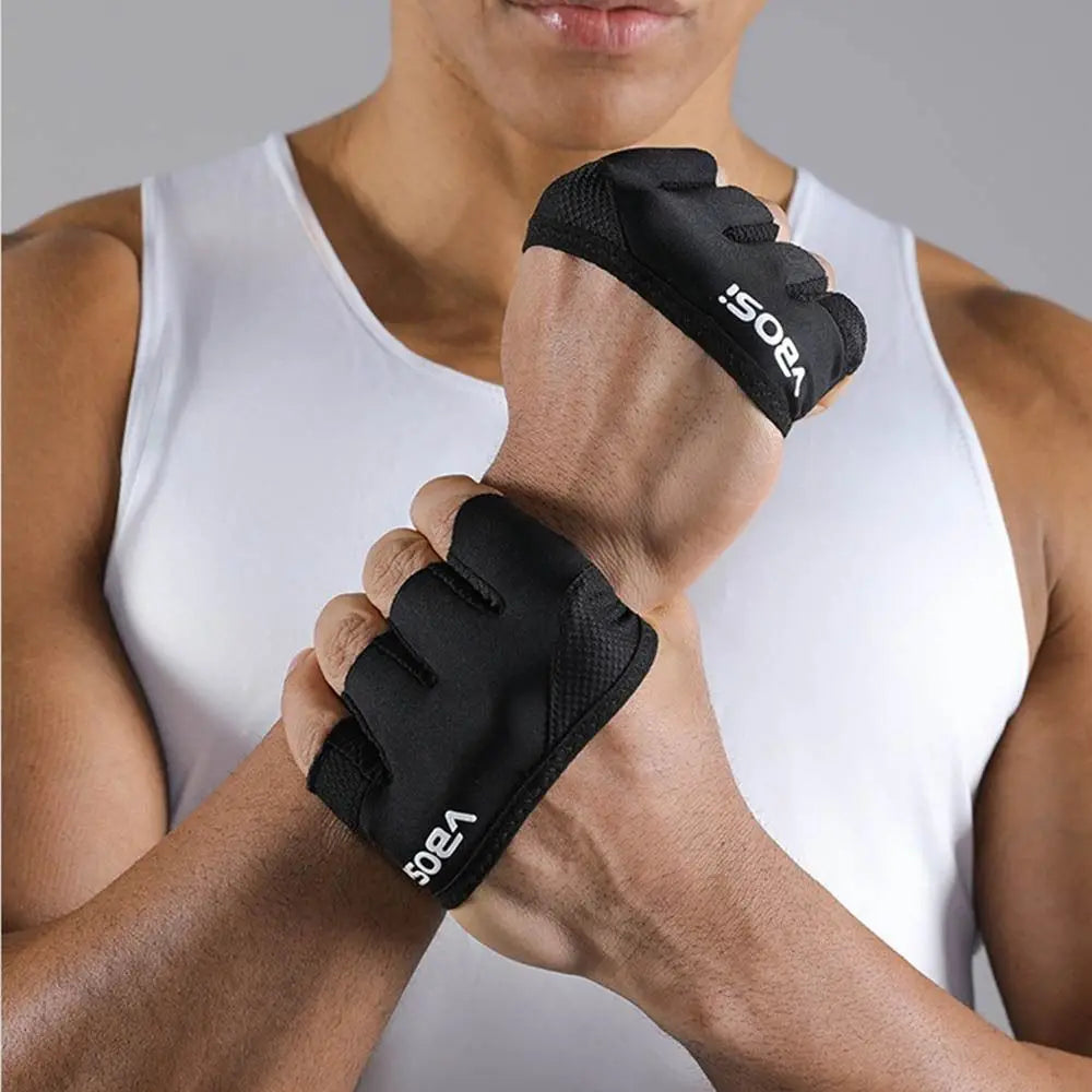 1Pair Anti-Slip Gym Half Finger Gloves Breathable Four Finger Weight Lifting Grips Anti-Callus Lightweight