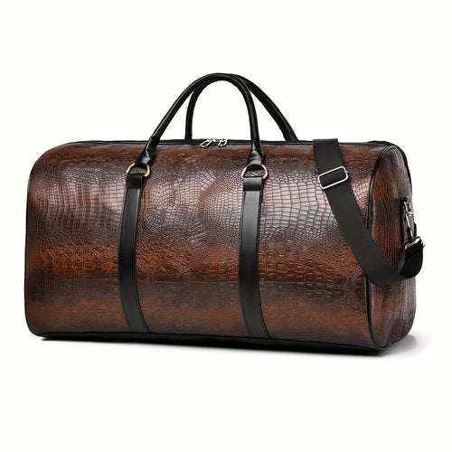 Large Capacity Retro Crocodile-Textured Travel Duffel Bag - Durable Unisex Vacation Luggage, Versatile Gift for Men & Women