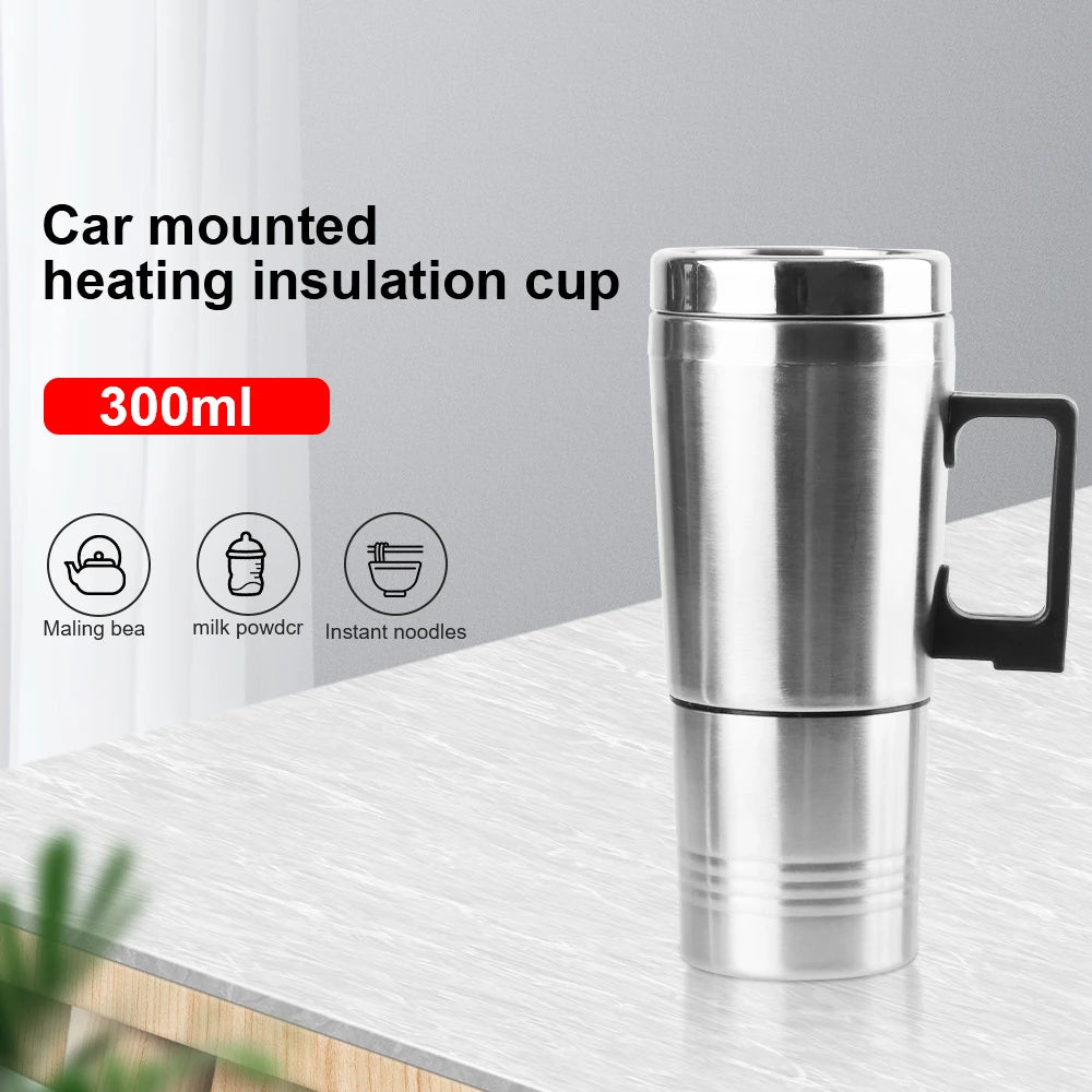 Vehicle Heating Cup Camping Travel Kettle Electric Heating Car Kettle Stainless Steel 12V/24V 300Ml Auto Accessories