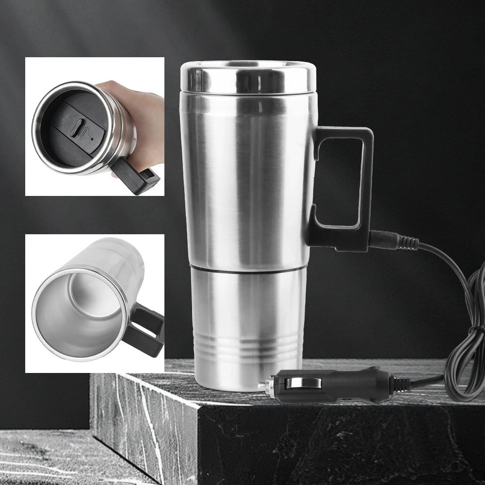 Vehicle Heating Cup Camping Travel Kettle Electric Heating Car Kettle Stainless Steel 12V/24V 300Ml Auto Accessories