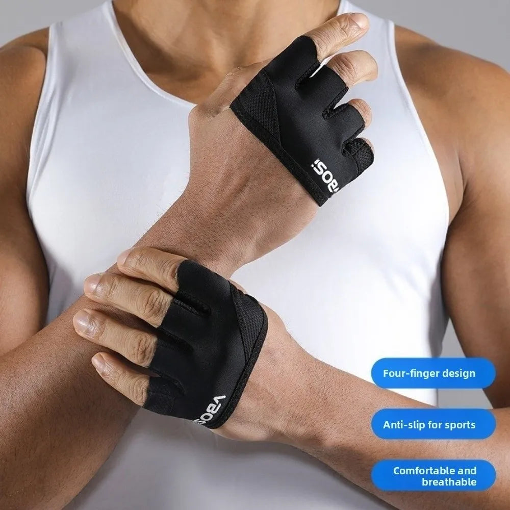 1Pair Anti-Slip Gym Half Finger Gloves Breathable Four Finger Weight Lifting Grips Anti-Callus Lightweight