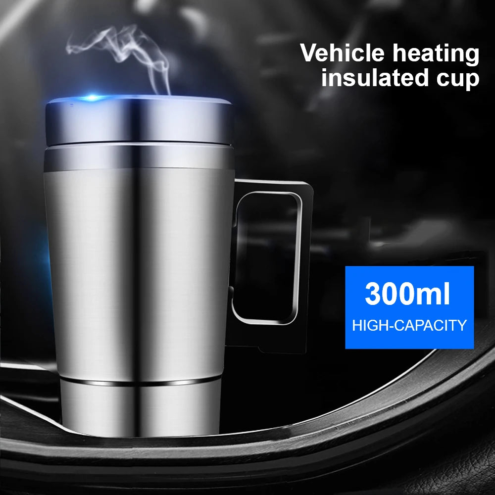 Vehicle Heating Cup Camping Travel Kettle Electric Heating Car Kettle Stainless Steel 12V/24V 300Ml Auto Accessories